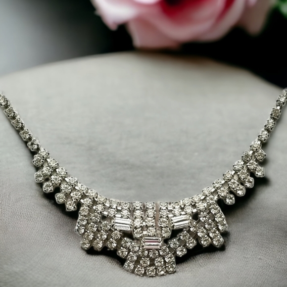 Vintage Mid Century 1950s Glamorous Rhinestone Choker Necklace - Picture 5 of 13